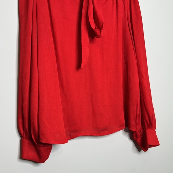 SHEIN  Womens French Red Mesh Floral Stand Collar - Picture 3 of 9